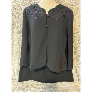 Le Suit Black Skirt Suit Collarless Set Executive Business Quiet Luxury‎ 16 NWT